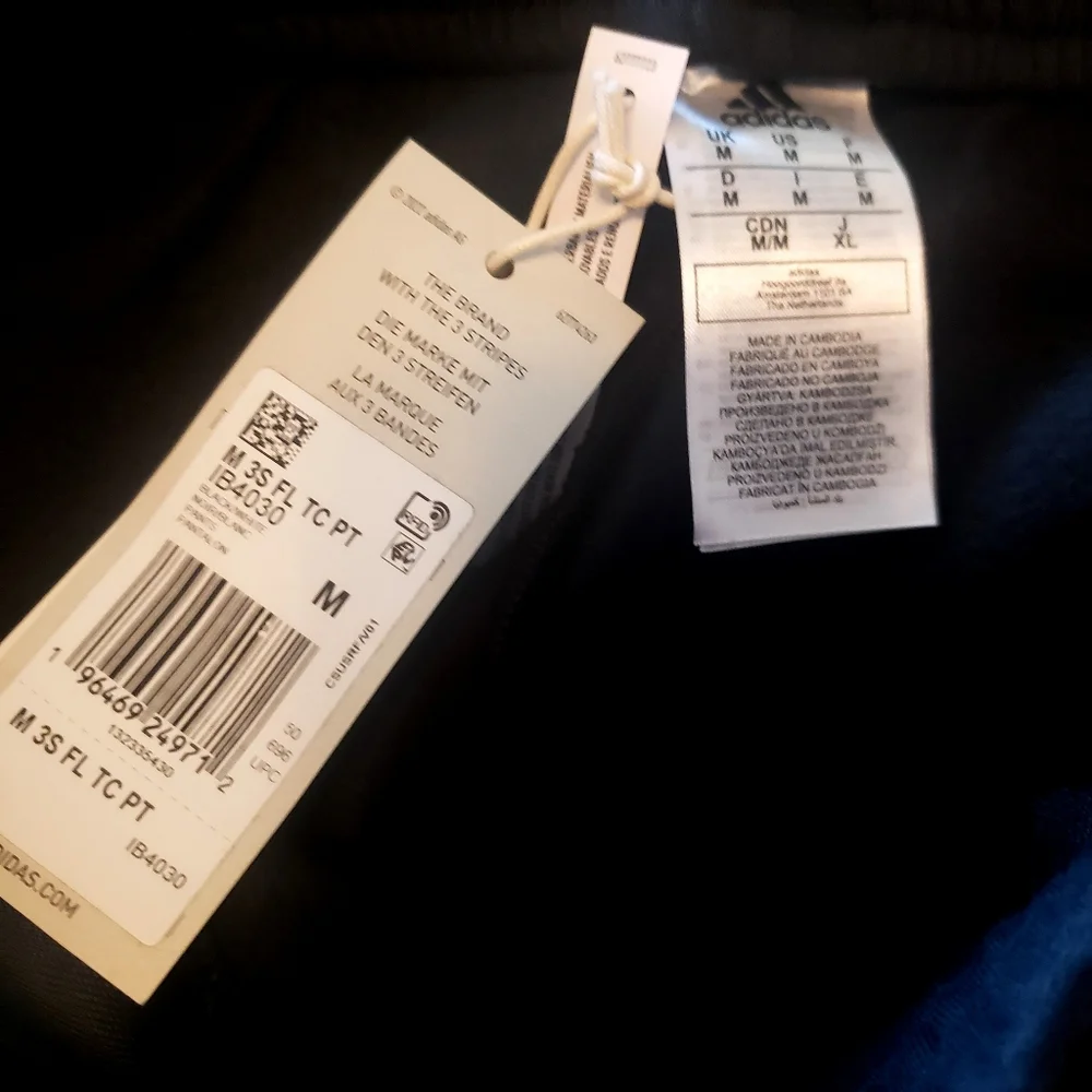 Adidas Fleece Joggers Black White Stripes NWT - Picture 4 of 7